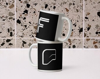 Buchstabe F - doppelseitig - personalisierte Monogramm schwarz & weiß Tasse