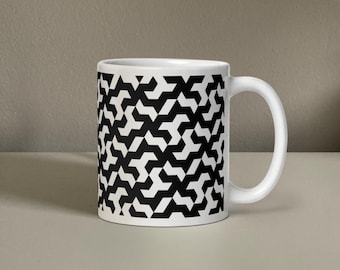 Isométrique abstrait v2 - motif géométrique - mug noir et blanc
