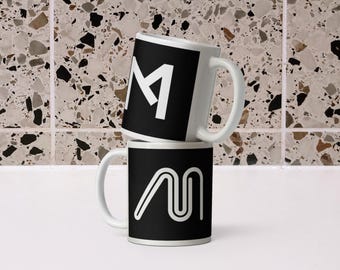 Letter M – double-sided – personalised monogram black & white mug
