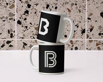 Letter B – double-sided – personalised monogram black & white mug
