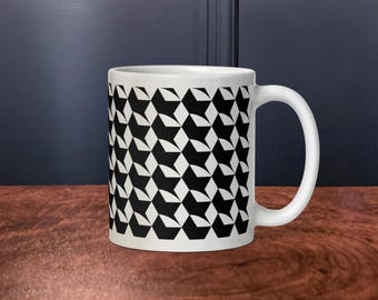 Cubes d'ombres 3D – motif géométrique – mug noir et blanc