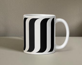 Op-art 3D rayures verticales v1 – motif géométrique – mug noir et blanc