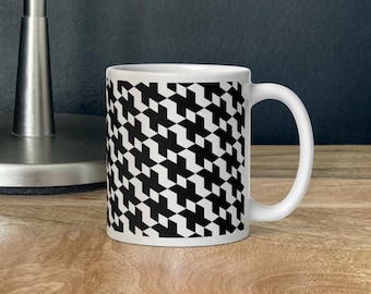 3D op-art pied-de-poule v1 – motif géométrique – mug noir et blanc
