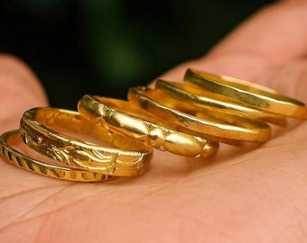Brass Stacking Ring Set – Minimalist Gold Tone Boho Bands – Adjustable Everyday Jewelry