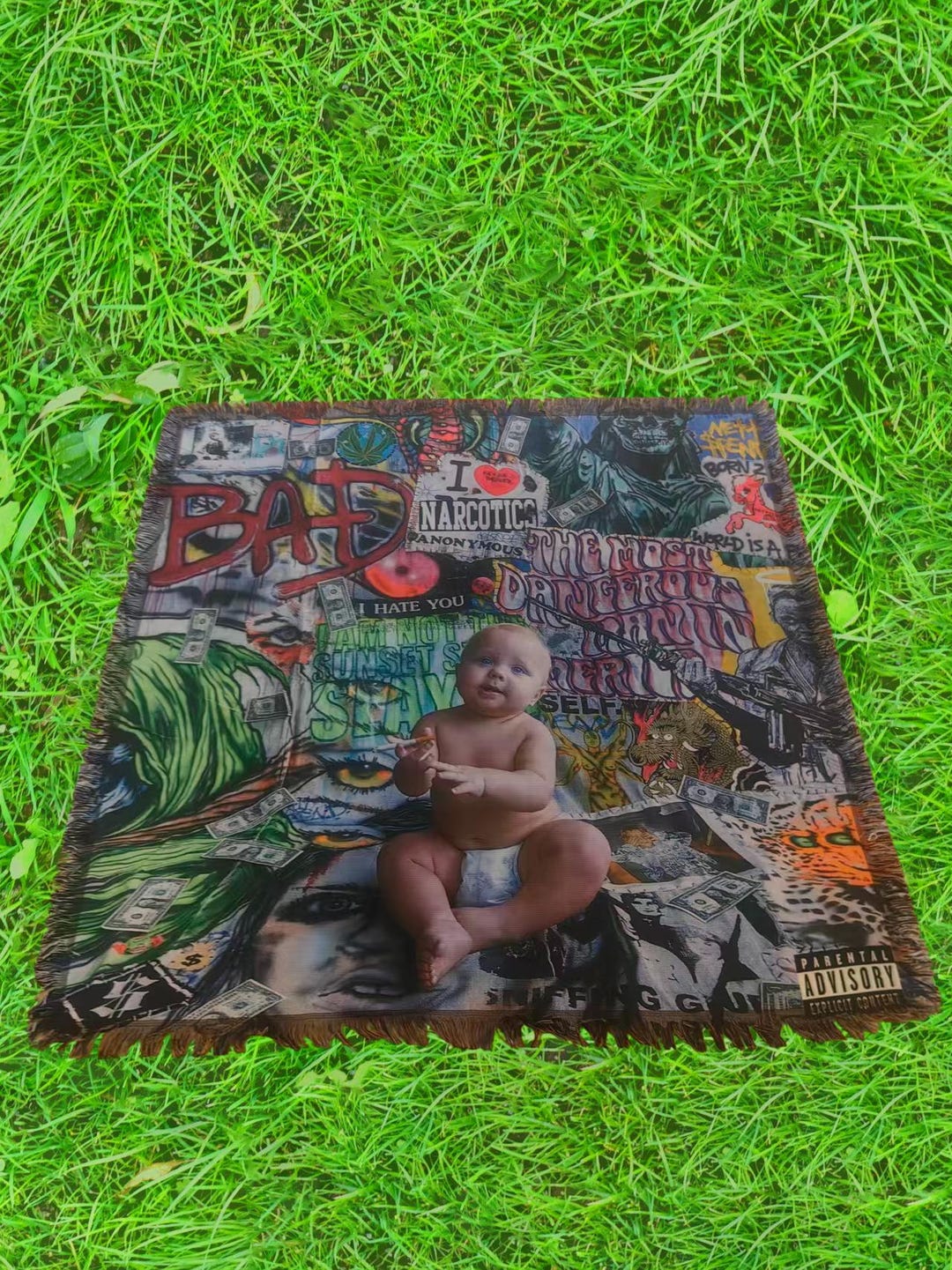 Nettspend Badass Fucking Kid Album Cover Woven Blanket | Tapestry