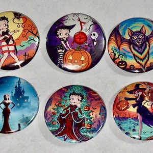 Halloween Anime Pinback Buttons: Betty Boop & Jessica Rabbit - Set of 6