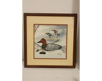 Señuelo de pato firmado por Jim Killen, lámina enmarcada de arte de vida silvestre, decoración para cabaña de caza.