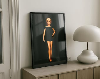 Barbiecore Fashion Artwork Print | Minimal Barbie Doll Poster | Fashionable Art for Beauty Room Decor | Modern Black Aesthetic Wall Art
