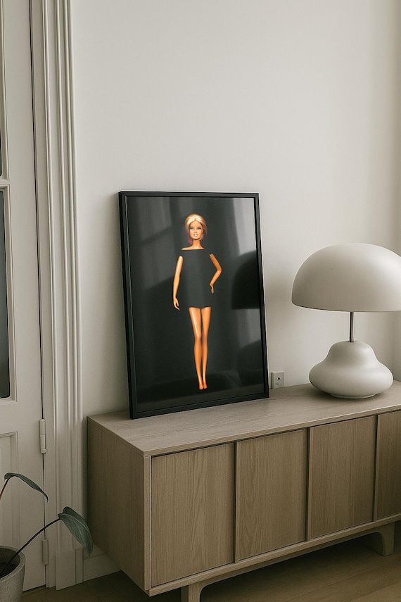 Barbiecore Fashion Artwork Print | Minimal Barbie Doll Poster | Fashionable Art for Beauty Room Decor | Modern Black Aesthetic Wall Art