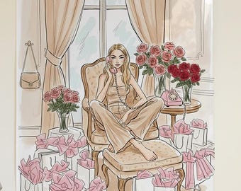 Arte mural de lujo / Pintura de moda / Lámina artística elegante / Póster de moda de diseñador / Descarga de arte digital de alta gama