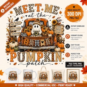 Vintage Ghost Truck Pumpkin Patch PNG (Digital Download)
