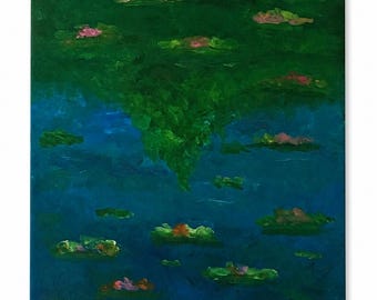 A3 waterlelie-schilderij op canvas beschilderd met acrylverf