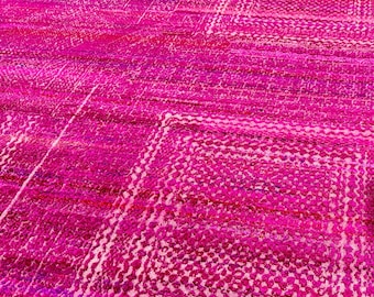Silk Rug |Hand-Knotted Geometric Modern Design | Luxury bold fuchsia