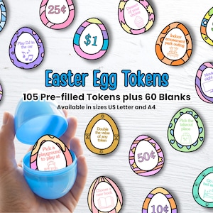 Fichas de huevos de Pascua para búsquedas de huevos y canastas de Pascua, rellenos de huevos de Pascua sin dulces, cupones de dinero y experiencias para niños y adolescentes, huevos de broma