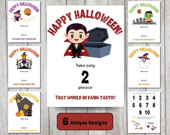 Letreros imprimibles para tazones de dulces de Halloween, letreros de truco o trato, letreros para puertas de Halloween, letrero de "Toma algunos dulces", letrero de "Truco o trato en el maletero", "Toma un dulce"