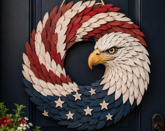 Corona de águila patriótica, colgador de puerta con la bandera estadounidense, decoración del 250 aniversario.