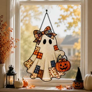 Lapptäcke Spöksolfångare, Halloweenpumpa Fönsterdekoration, Spöklik Hösthänge