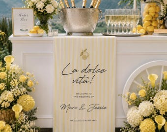 Personalized Italian Wedding Bar Banner, Lemon Amalfi Coast Decor, Custom Fabric Reception Sign