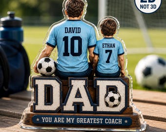 Personalized Soccer Dad Acrylic Block, Custom Dad and Kid Jersey Plaque, Greatest Coach Father’s Day Gift, Soccer Dad Keepsake
