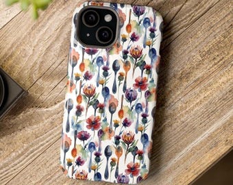 Estuche de cuchara y flores en acuarela, patrón de Spoon Theory