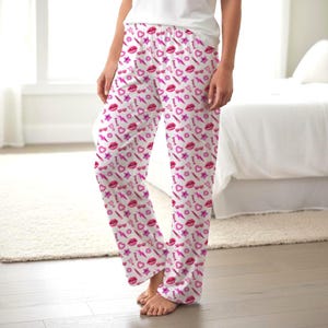 Hot Pink Y2K Print Pajama Pants | 80s Glam Sleepwear, Valentine's Day