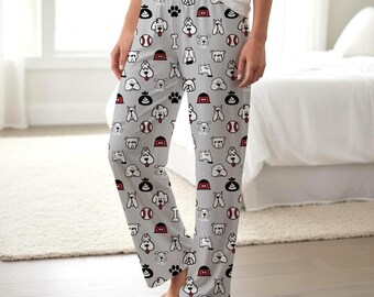 Dog Heads Pattern Women's Pajama Pants | Grey, Bones, Bowls, Collars