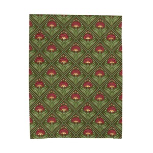 Olive Green Floral Throw Velveteen Plush Lightweight Blanket, Art Nouveau Throw image 14