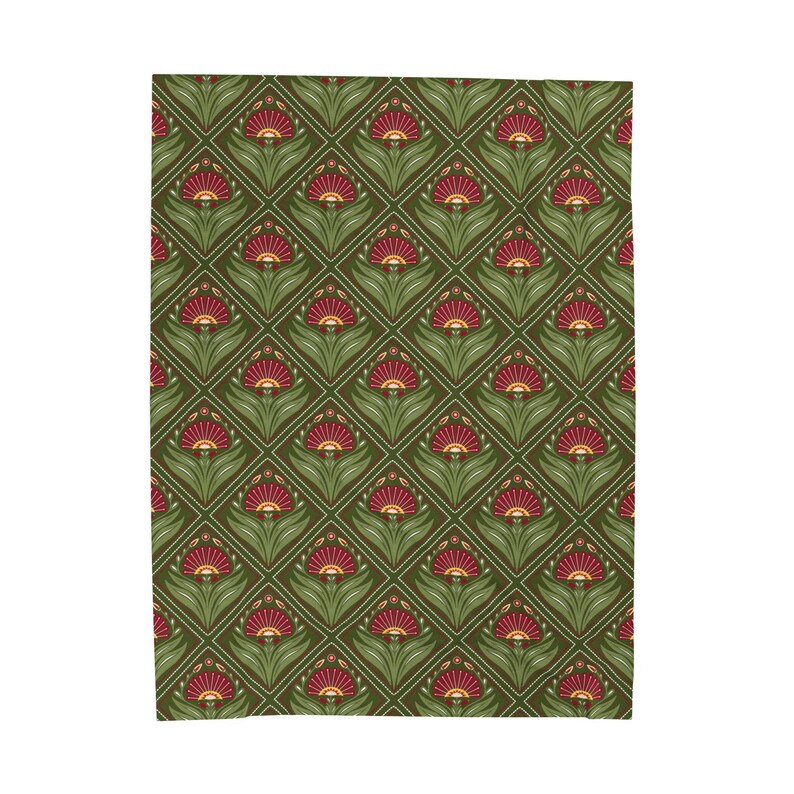 Olive Green Floral Throw Velveteen Plush Lightweight Blanket, Art Nouveau Throw image 14