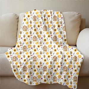 Cozy Fleece Sherpa Blanket with Honey Theme, Gift for Bee Lovers, Honey Lover, Beekeeping
