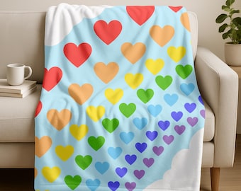 Colorful Heart Plush Blanket, Rainbow Throw, Kids Room Decor, Rainbow Gift