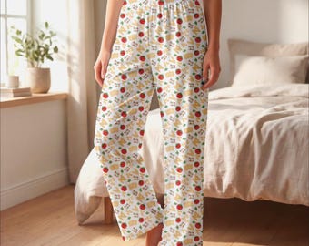Pasta Lover All-Over Print Pyjama Hose | Tomate und Basilikum Pasta Muster