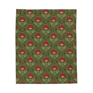 Olive Green Floral Throw Velveteen Plush Lightweight Blanket, Art Nouveau Throw image 13