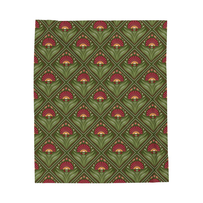 Olive Green Floral Throw Velveteen Plush Lightweight Blanket, Art Nouveau Throw image 13