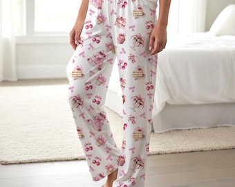 Sweet 16 Ice Cream & Cake Pajama Pants | Pink Coquette Bows All-Over Print
