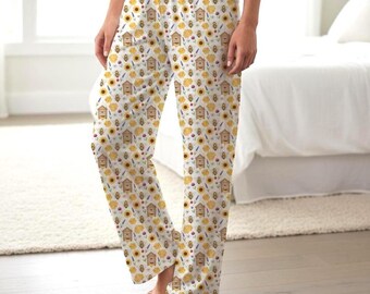 Honeybee, Sunflower and Beehive Pattern Pajama Pants | Honey Lover's Gift