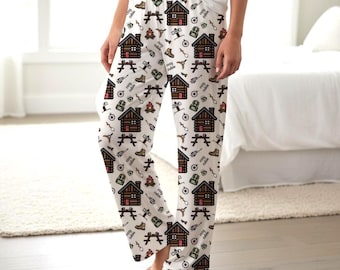 Cozy Cabin log cabin camp fire hiking print Pajama Pants | all-over print, Camping Lover's Gift