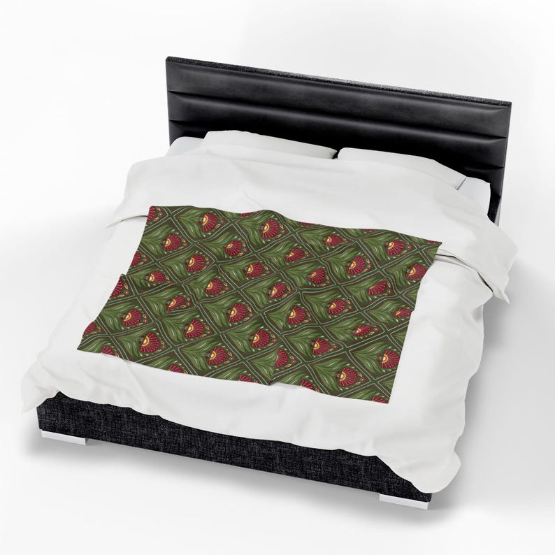 Olive Green Floral Throw Velveteen Plush Lightweight Blanket, Art Nouveau Throw image 7