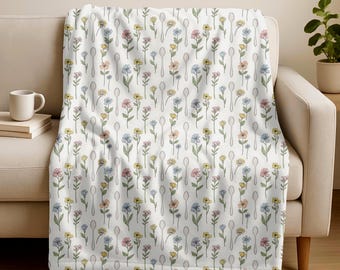 The "Spoonie Sanctuary" Velveteen Plush Blanket: Flowers & Spoons Print, Spoonie Gift