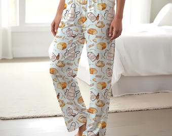 Bread Ingredients Pattern Women's Pajama Pants | Sourdough Loaf Flour Wheat Sugar Apron