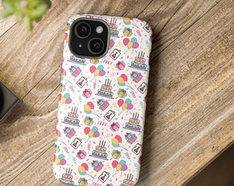 Funda para teléfono con diseño de pastel de cumpleaños y globos / Funda resistente a impactos, regalo de cumpleaños