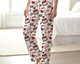 Pantalones de pijama con estampado de cocina retro / Pantalones de descanso con estampado de electrodomésticos vintage