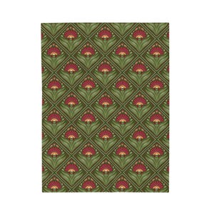 Olive Green Floral Throw Velveteen Plush Lightweight Blanket, Art Nouveau Throw image 12