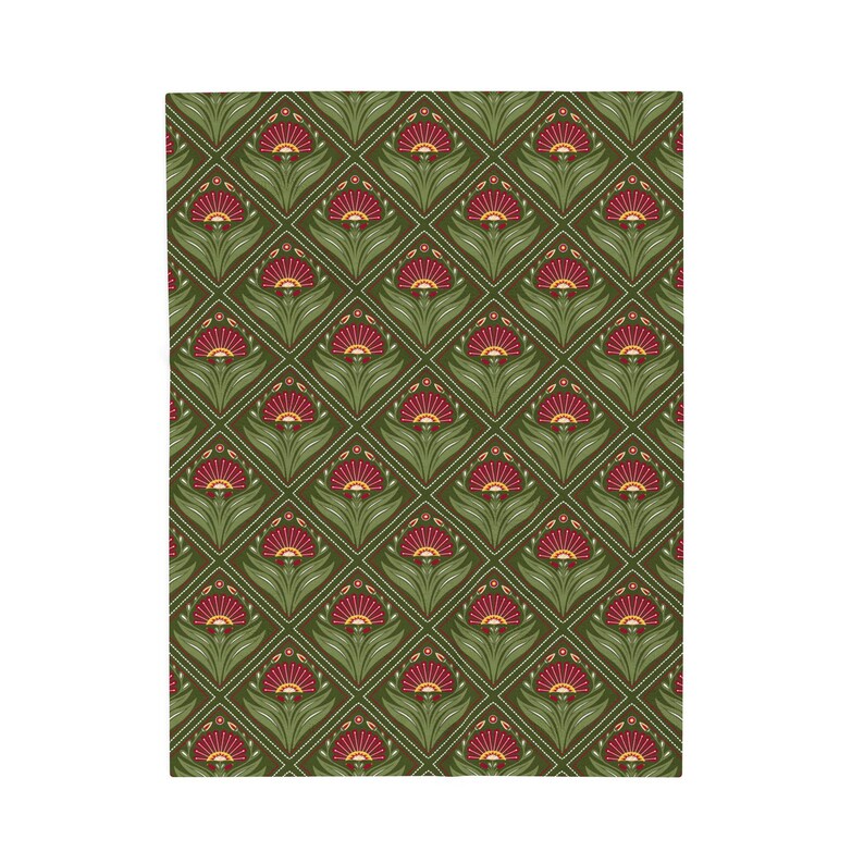 Olive Green Floral Throw Velveteen Plush Lightweight Blanket, Art Nouveau Throw image 12