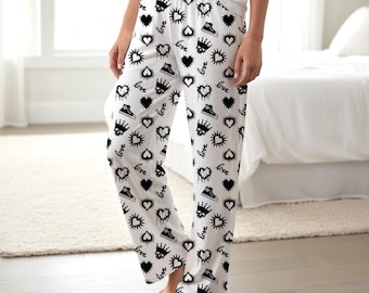Edgy/Gothic Print Women's Pajama Pants | Punk Rock Heart Print
