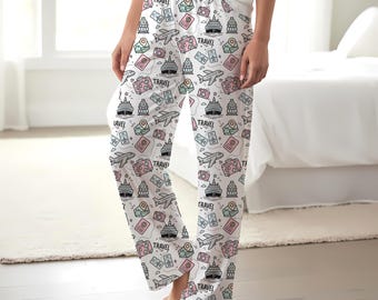 Travel Pattern Pajama Pants | All-Over Print, Travel Gift