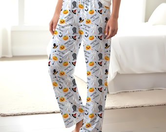 Haunted by Low Spoons Pajama Pants Halloween Ghosts Pumpkins Spoon Pattern