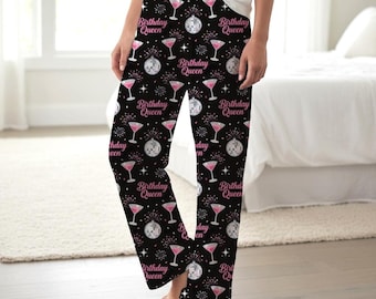 Birthday Queen Pajama Pants | Disco Ball & Cocktail Print, Birthday Gift