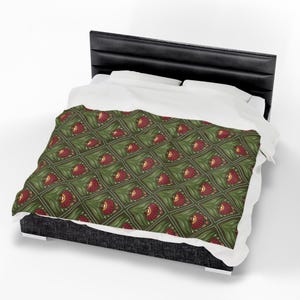 Olive Green Floral Throw Velveteen Plush Lightweight Blanket, Art Nouveau Throw image 6