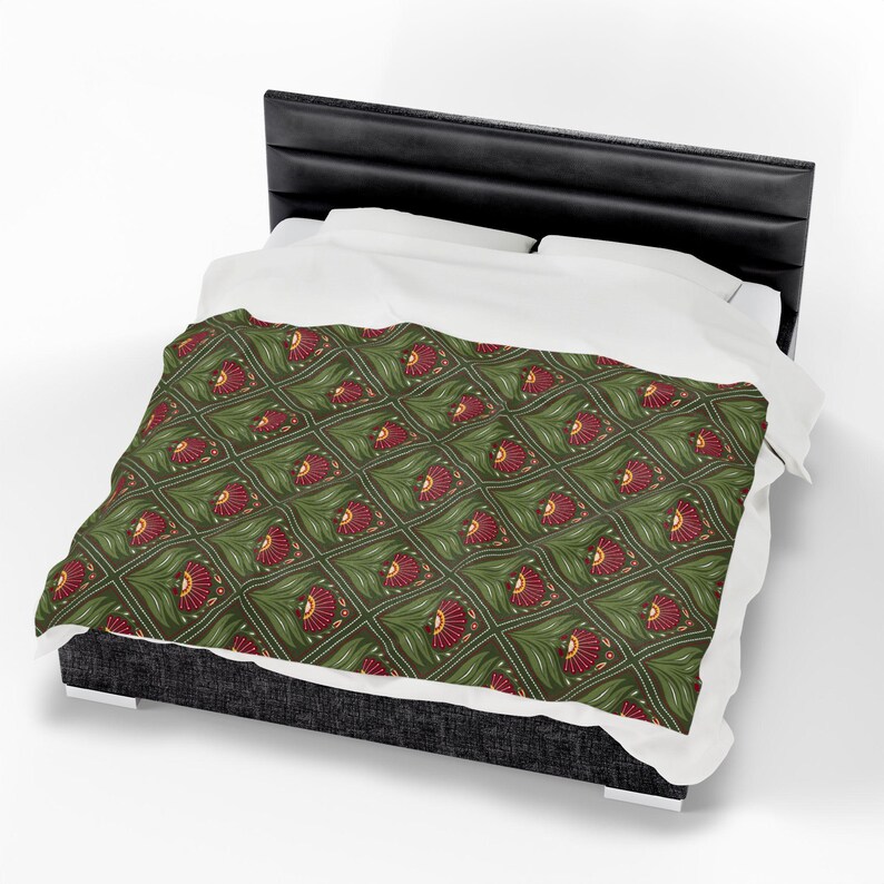 Olive Green Floral Throw Velveteen Plush Lightweight Blanket, Art Nouveau Throw image 6