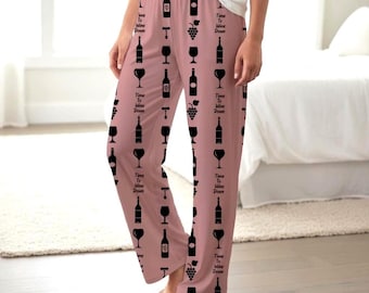 Time to Wind Down wine print Pajama Pants | wine bottles, glasses, corks all-over